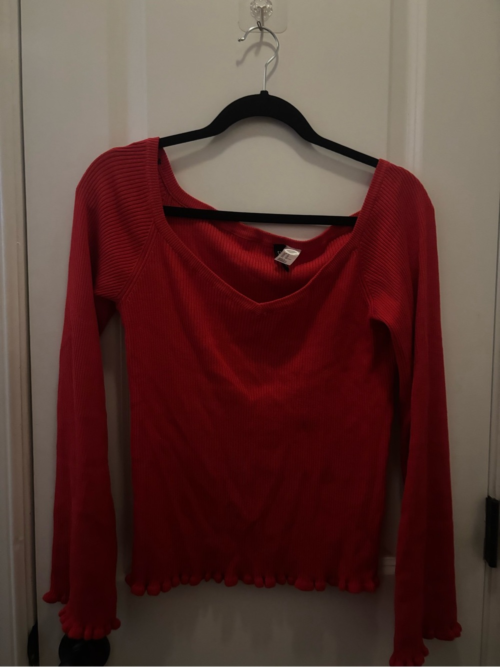 H&M Off-the-Shoulder Ribbed Sweater in Red